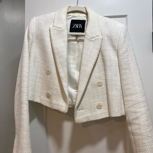 Zara woven cropped white blazer
